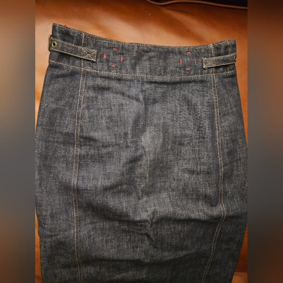 Vintage Prada Denim Back Zip Midi Pencil Skirt Size 38 Italy US 2 Blue Y2K - Picture 2 of 9